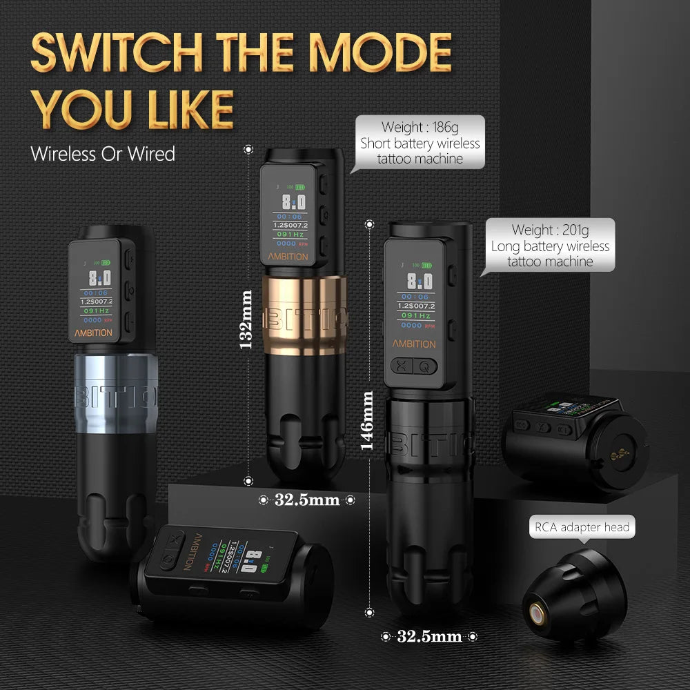 Ambition Soldier Max Kit Wireless Tattoo Machine Straight Rod Stroke 4.0mm Color Screen Billing Battery 2400mAh Coreless Motor