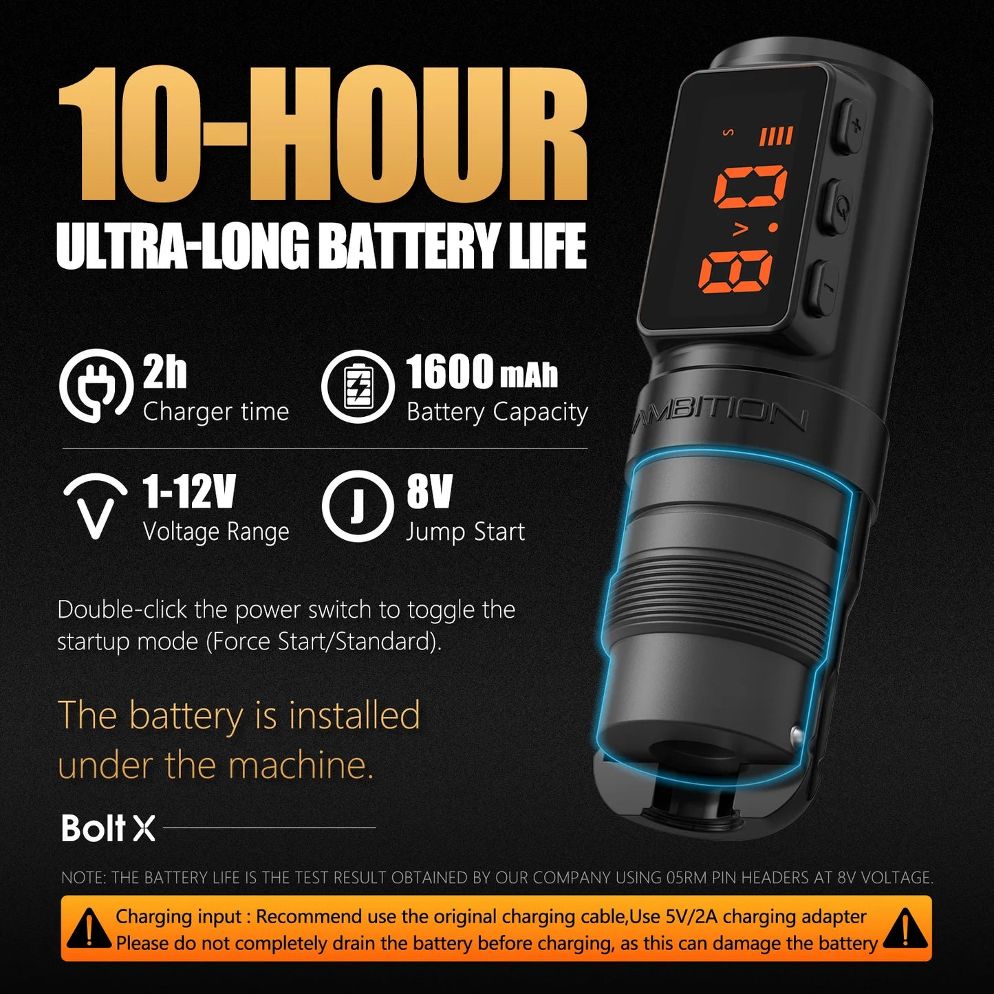 Ambition Bolt-X Tattoo Machine Pen 1600mAh Wireless Power Supply Permanent Makeup Coreless Motor Direct Drive Tattoo Gun For Art