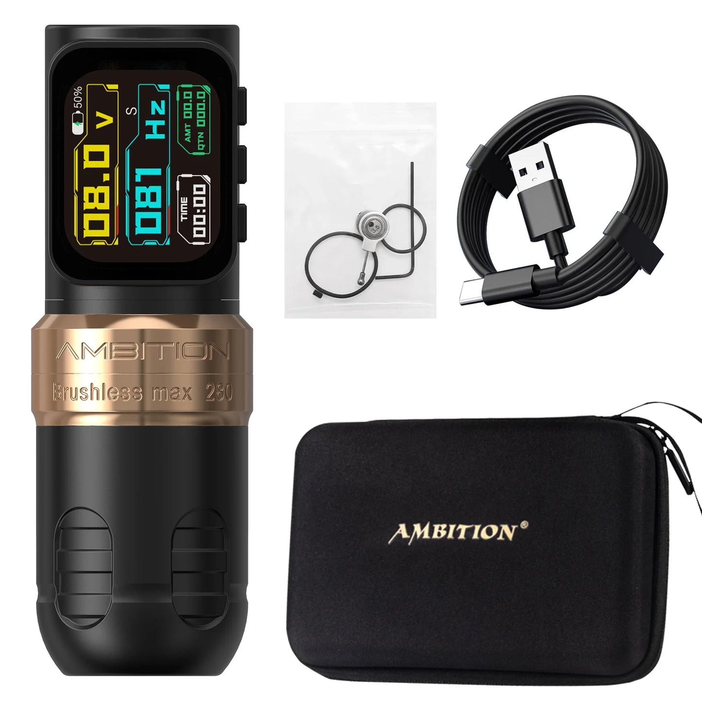 Ambition Ninja Max 280P Brushless Motor Tattoo Machine 4.5mm/3.5mm Stroke Straight Rod Direct Drive Wireless Tattoo Pen Supply