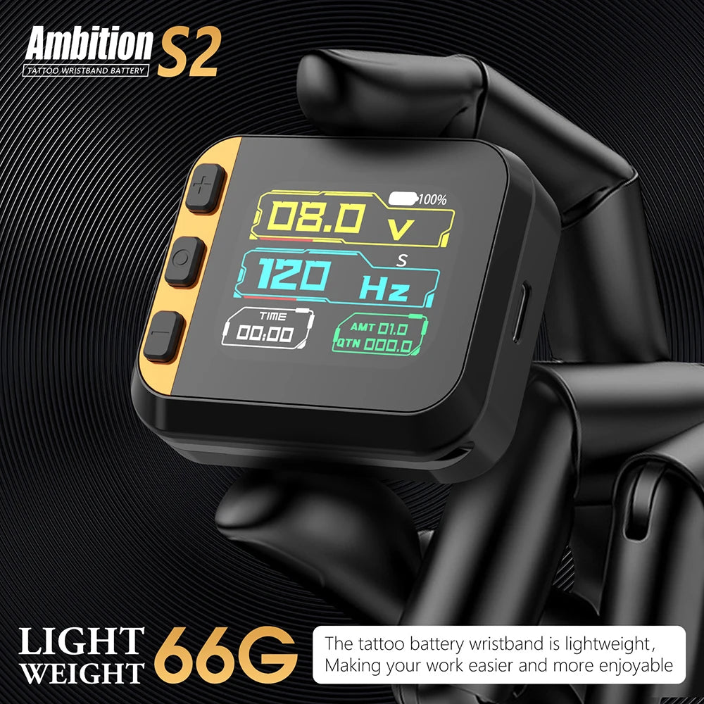 Ambition S2 Touch Screen Wireless Tattoo Power Supply RCA Watch 1600mAh 1-12V Voltage For Tattoo Machine Rotary Pen Artister