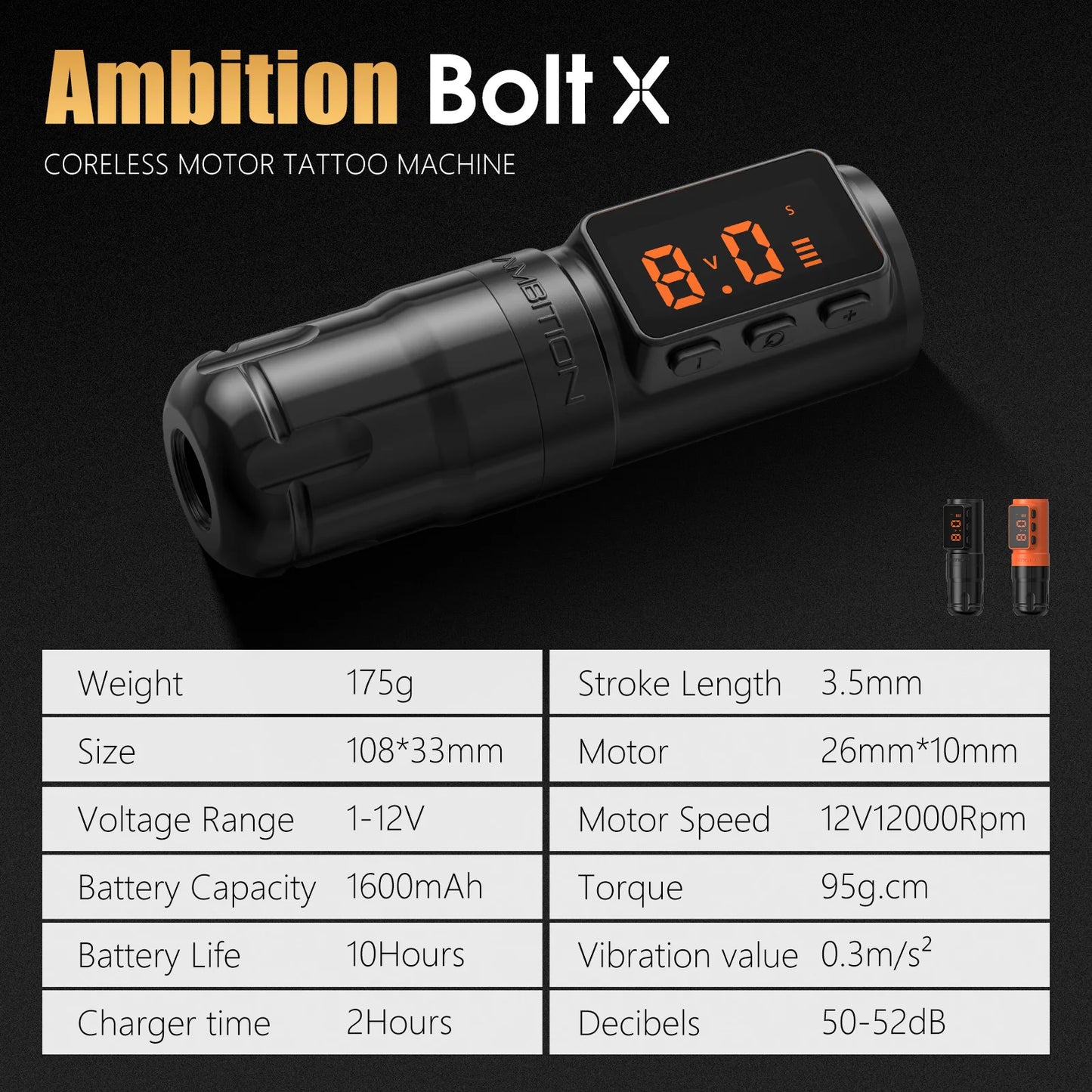 Ambition Bolt-X Tattoo Machine Pen 1600mAh Wireless Power Supply Permanent Makeup Coreless Motor Direct Drive Tattoo Gun For Art