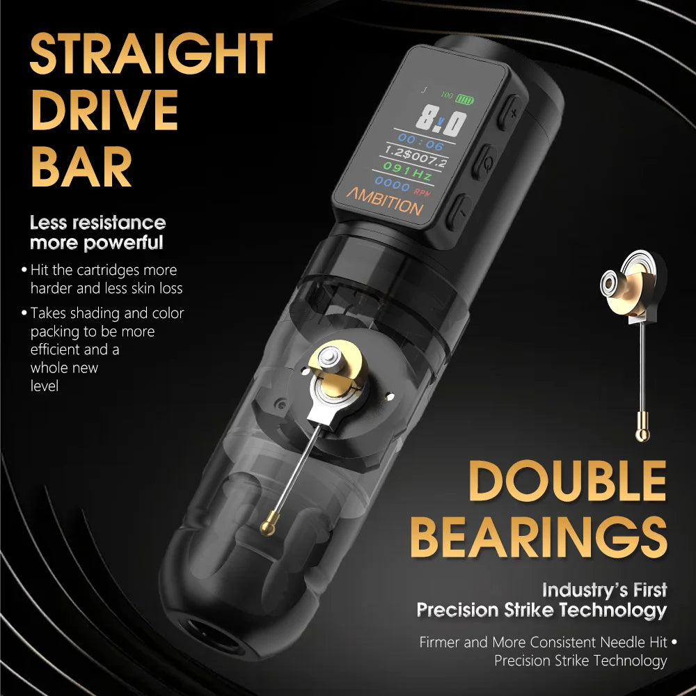 Ambition Soldier Max Kit Wireless Tattoo Machine Straight Rod Stroke 4.0mm Color Screen Billing Battery 2400mAh Coreless Motor
