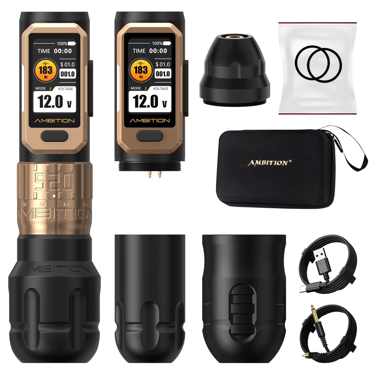 Ambition Soldier Pro 520 Wireless Tattoo Machine Adjustable Stroke 2.2-4.2mm Tattoo Pen Torque 520g.cm Coreless Motor 2400mAh