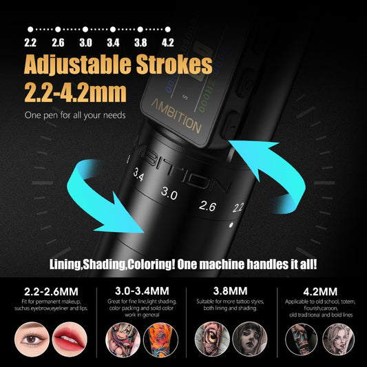 Ambition New Paco Upgrade Version Tattoo Pen  6 adjustable strokes, 2.2mm-4.2mm