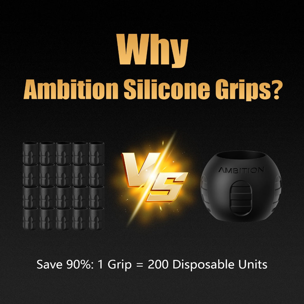 {Farewell to Hand Acid} AMBITION Silicone Tattoo Grip | 42mm Ergonomic Design Medical Grade 200℃Sterilization | Anti-slip Ergonomic Design | Suitable for 32-34mm Models | Compatible with Mainstream Tattoo Machine