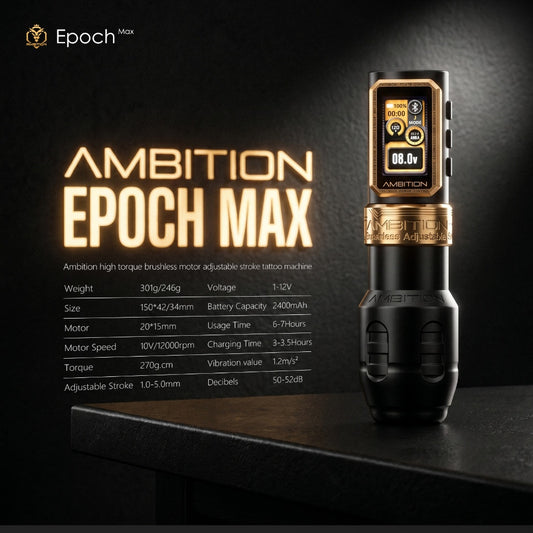 Ambition Epoch Max Brushless Tattoo Machine 270g.cm High Torque Direct Adjustment Eccentric Wheel No Disassembly Required 1-5mm Stroke Each Gear 0.5mm Adjustment Tangent/Fogging One Machine