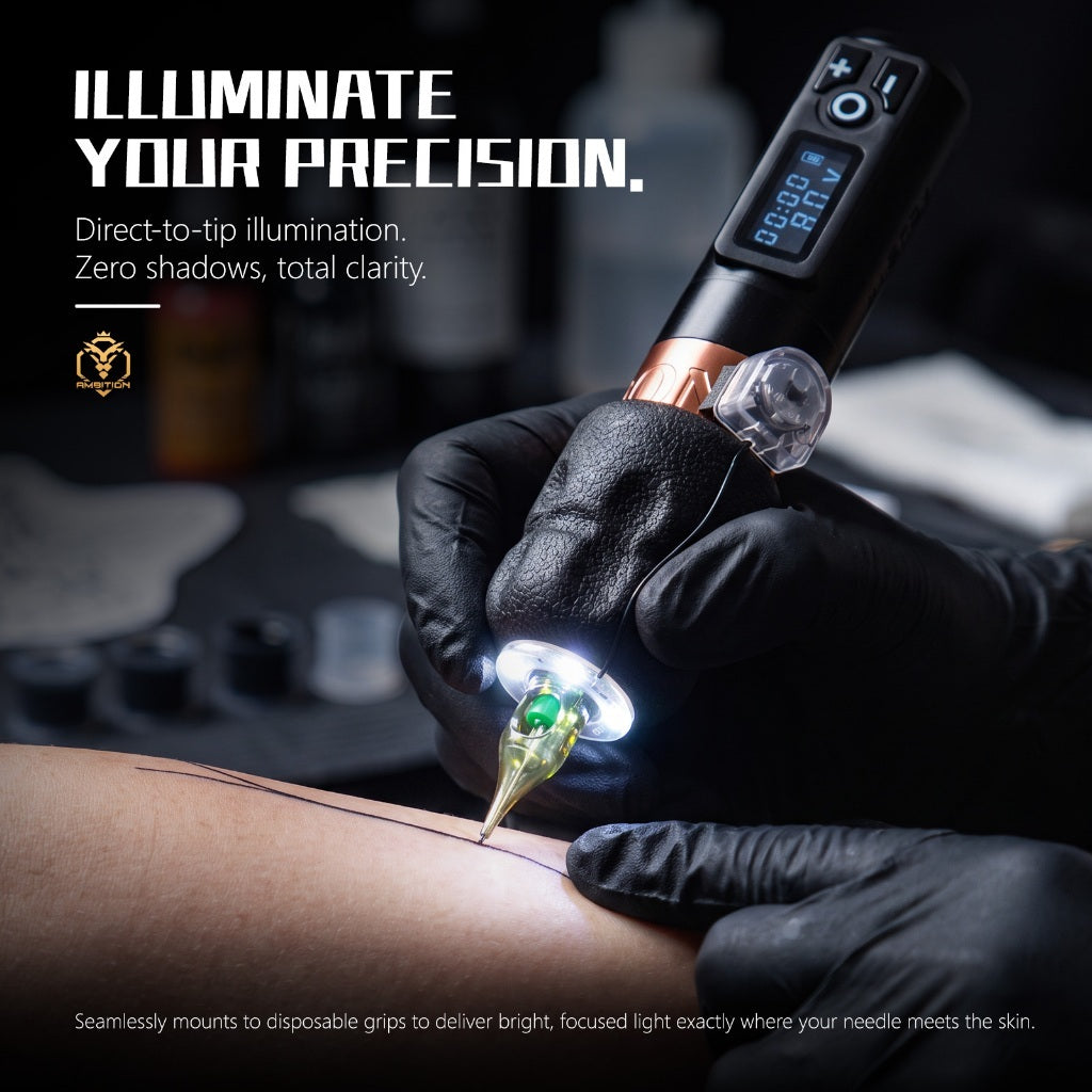 Farewell to the Vision Blind Area!Ambition Tattoo External Hanging Light Highlight Focusing Precise Needle Falling 5g Zero Inductance Cloth Discharge Prevent Secondary Pollution Tattoo Machine Universal Lighting